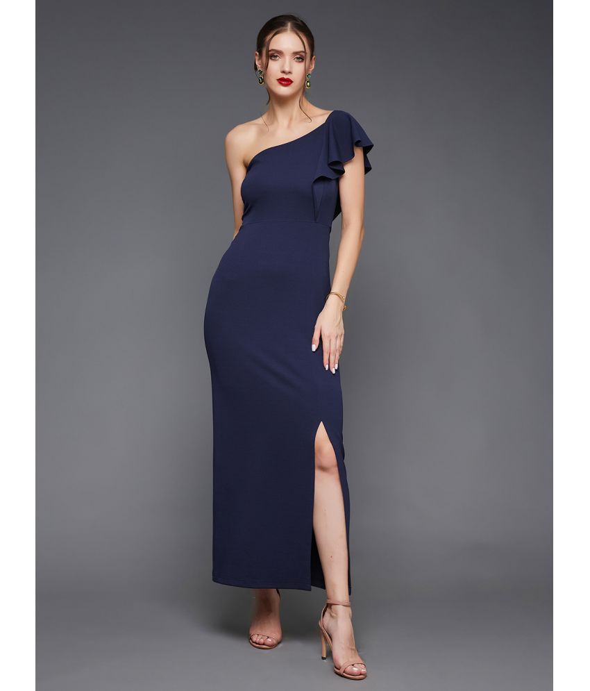     			Miss Chase Polyester Solid Full Length Women's Side Slit Dress - Navy Blue ( Pack of 1 )