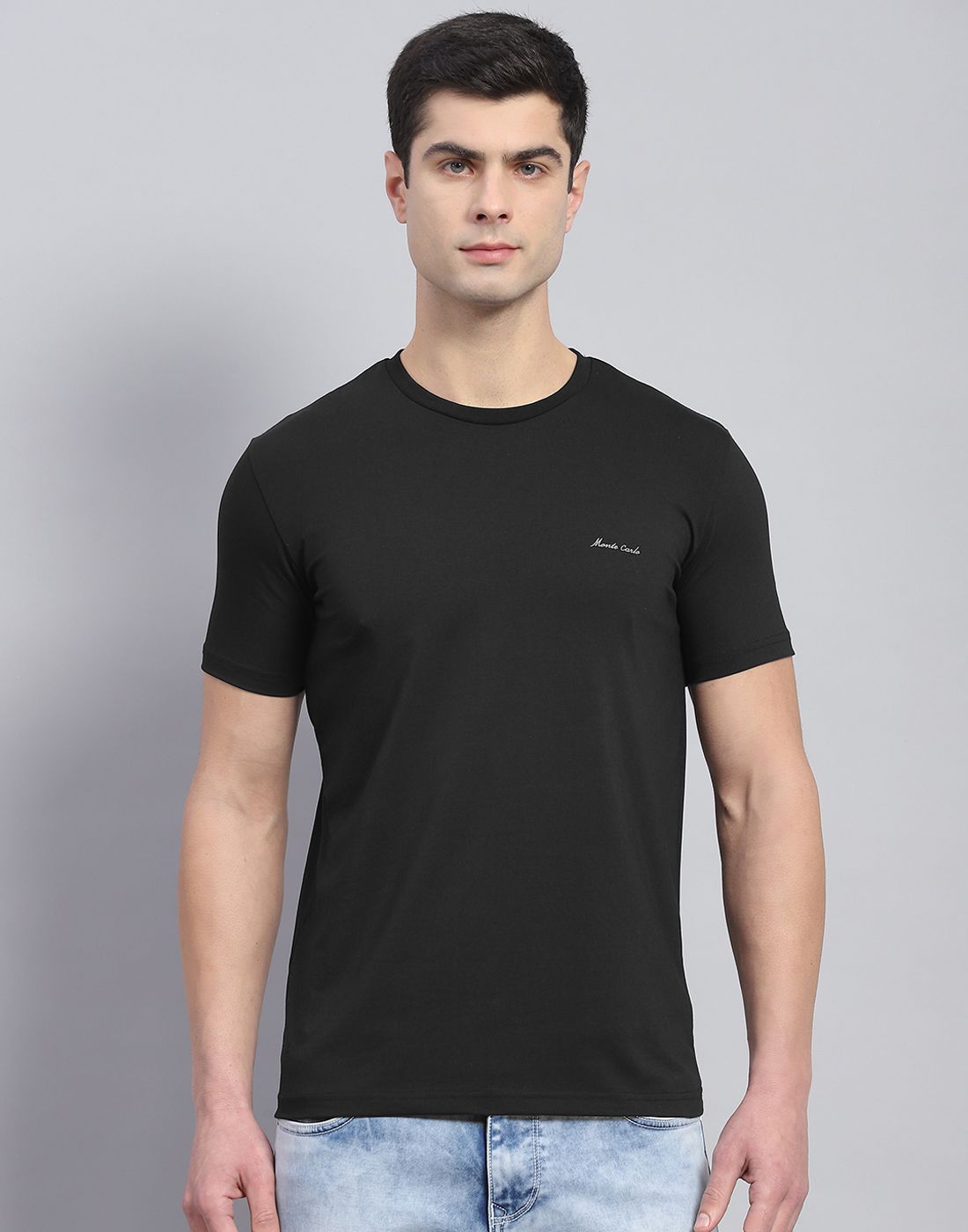     			Monte Carlo Cotton Blend Regular Fit Solid Half Sleeves Men's T-Shirt - Black ( Pack of 1 )