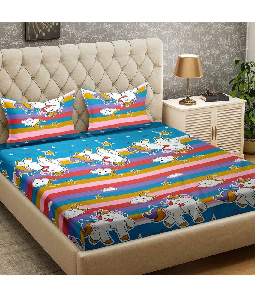    			Neekshaa Glace Cotton Animal 1 Double Bedsheet with 2 Pillow Covers - Multicolor