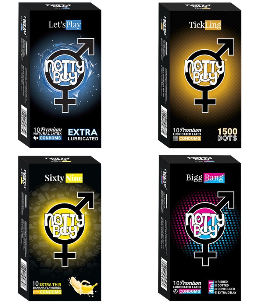     			NottyBoy Mixed Pack Ribs Dots Contoured Overtime Extra Dotted Lubricanted and Banana Flavoured Condoms - 40 Unit