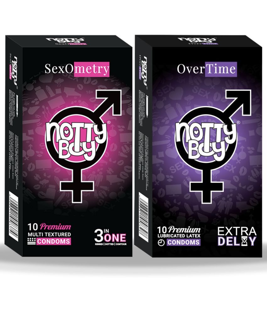     			NottyBoy Multi Textured 3-In-One Dotted Ribbed Contoured and Extra Delay Condoms - 20 Units