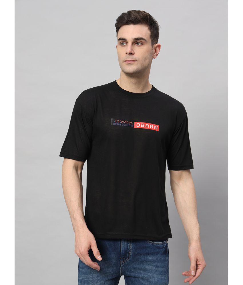     			OBAAN Cotton Blend Regular Fit Printed Half Sleeves Men's T-Shirt - Black ( Pack of 1 )