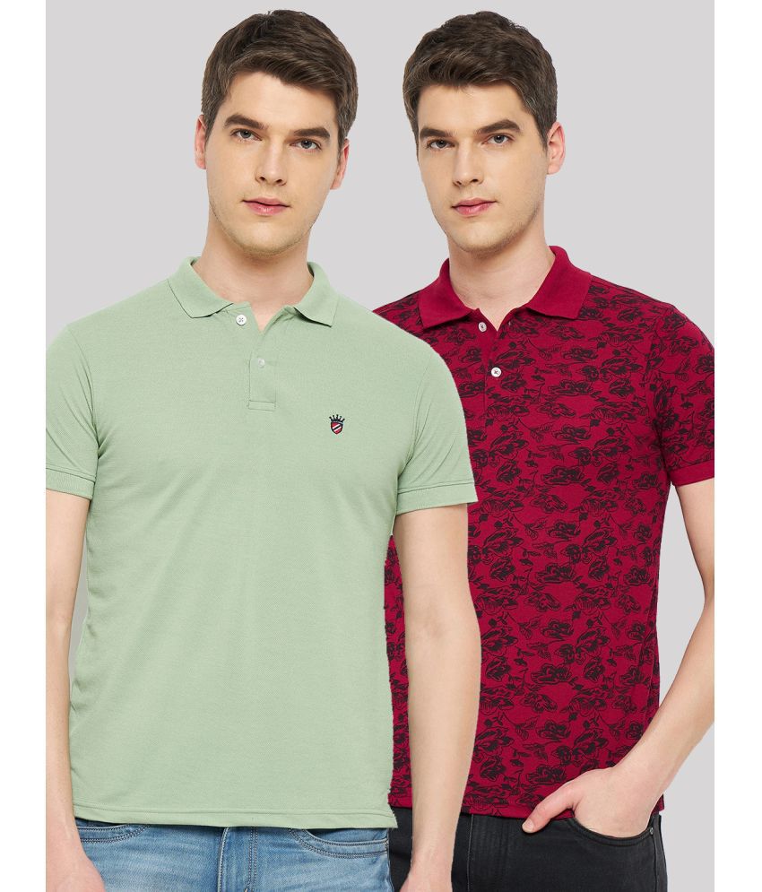     			RELANE Cotton Blend Regular Fit Printed Half Sleeves Men's Polo T Shirt - Maroon ( Pack of 2 )