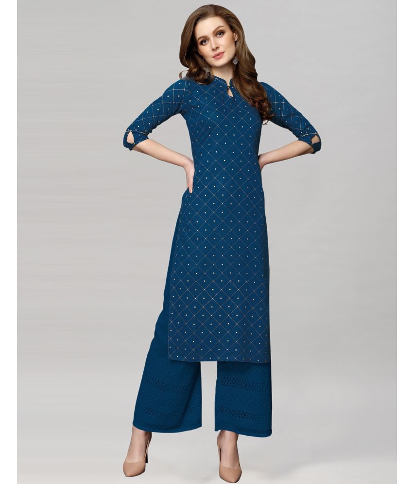     			Skylee Rayon Embellished Straight Women's Kurti - Navy ( Pack of 1 )