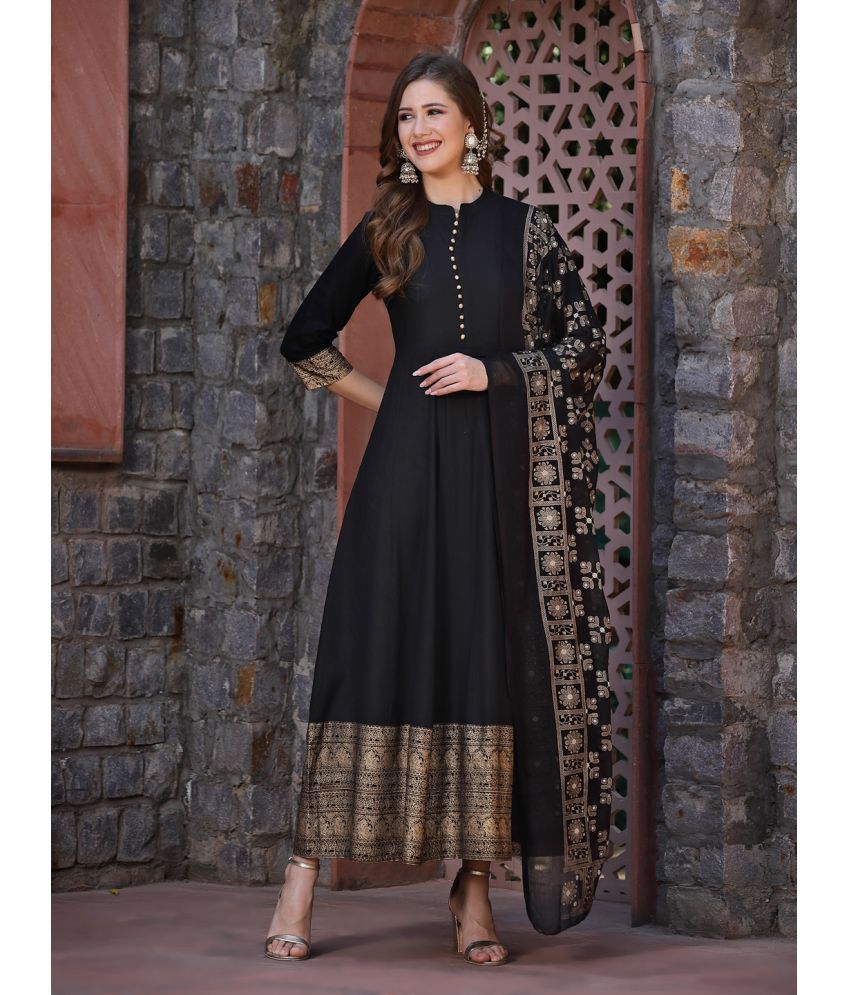     			Stylum Rayon Printed Anarkali Women's Kurti with Dupatta - Black ( Pack of 1 )