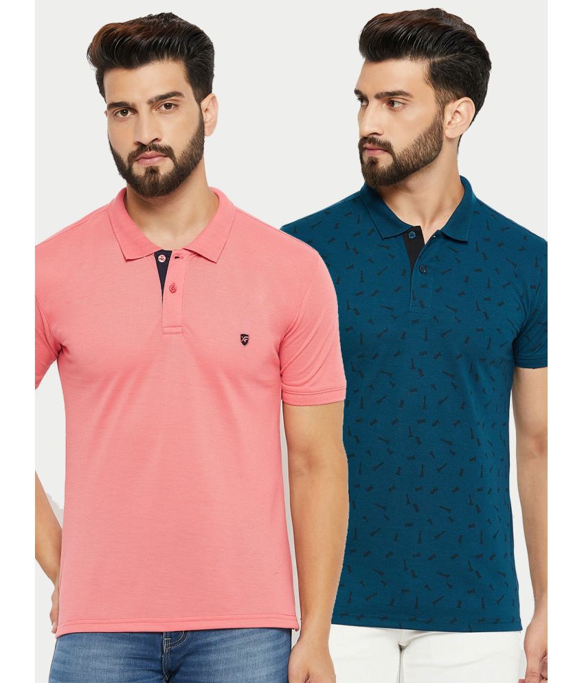     			XFOX Cotton Blend Regular Fit Solid Half Sleeves Men's Polo T Shirt - Pink ( Pack of 2 )
