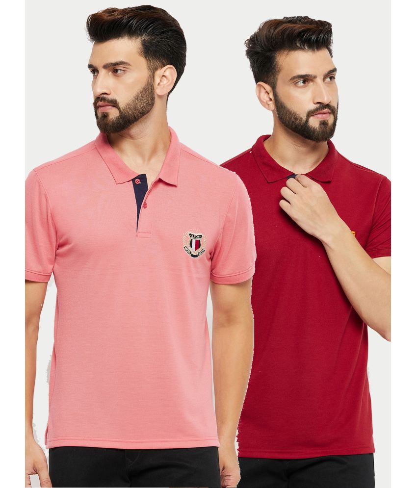     			XFOX Cotton Blend Regular Fit Printed Half Sleeves Men's Polo T Shirt - Pink ( Pack of 2 )