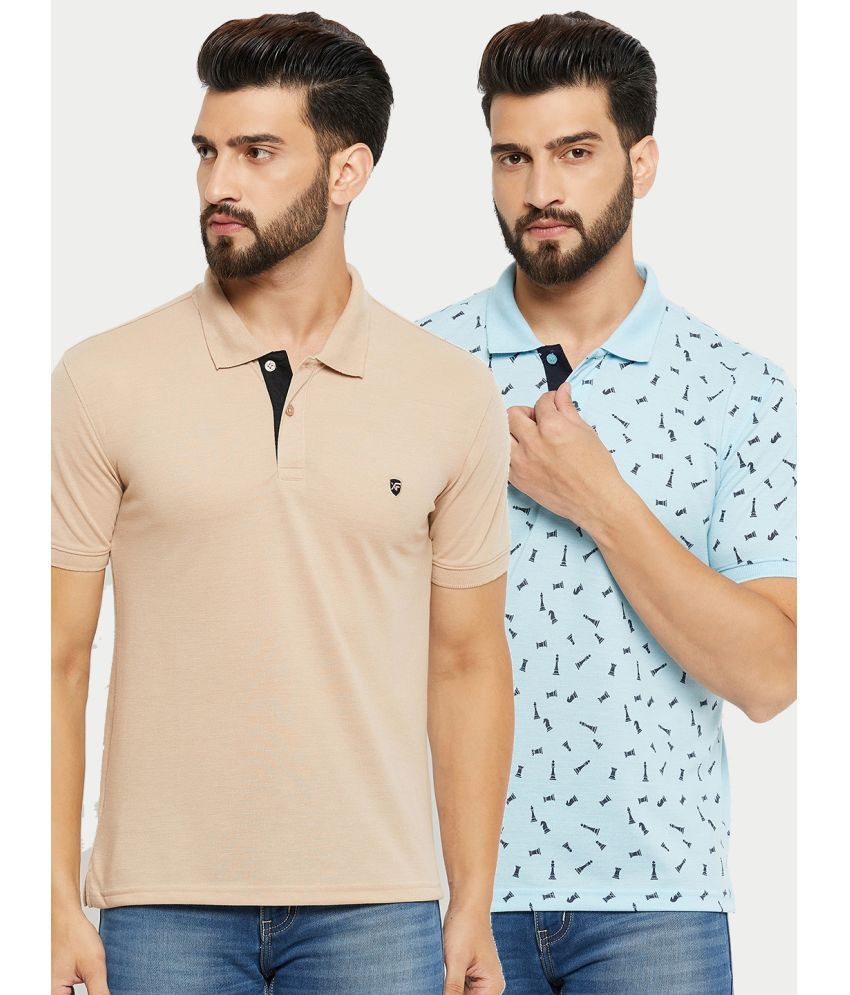     			XFOX Cotton Blend Regular Fit Printed Half Sleeves Men's Polo T Shirt - Beige ( Pack of 2 )