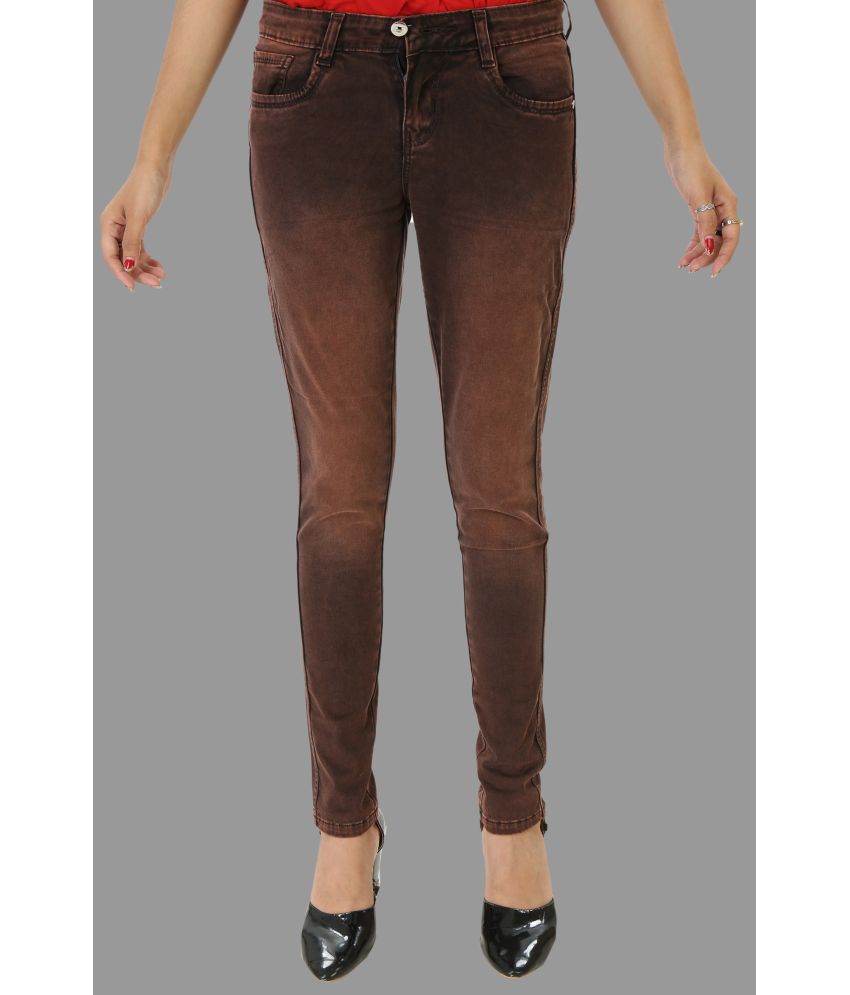     			plounge - Brown Denim Skinny Fit Women's Jeans ( Pack of 1 )