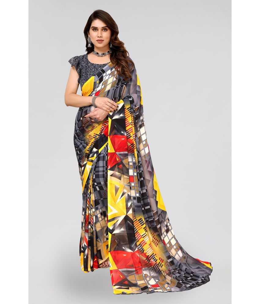     			ANAND SAREES Georgette Printed Saree With Blouse Piece - Grey ( Pack of 1 )