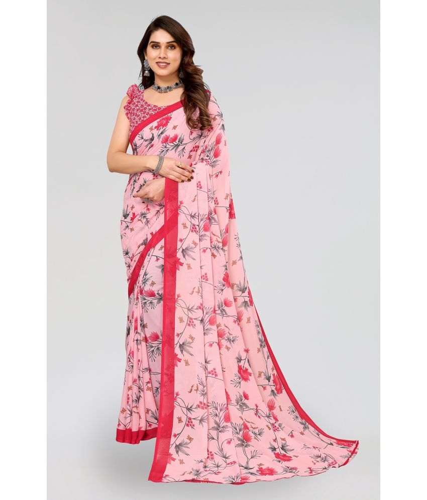     			ANAND SAREES Georgette Printed Saree With Blouse Piece - Pink ( Pack of 1 )