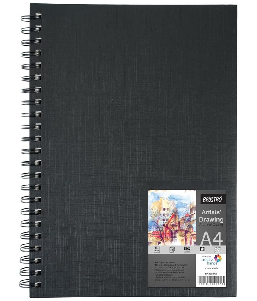     			Brustro Artists Wiro Bound Sketch Book, A4 Size, 116 Pages, 160 GSM (Acid Free)