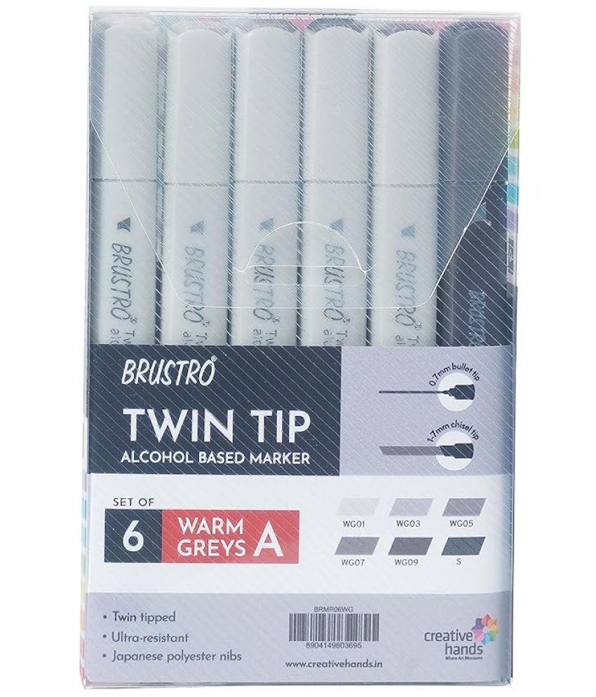     			Brustro Twin Tip Alcohol Based Marker Set of 6 - Warm Greys Set A