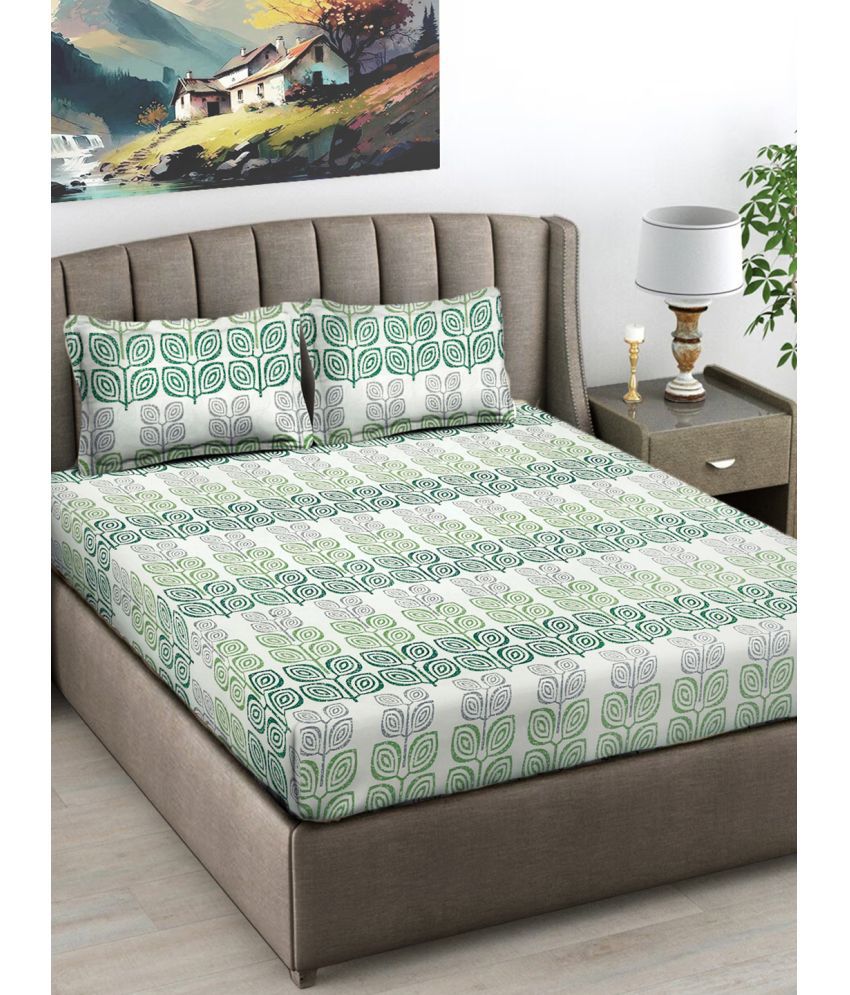     			FABINALIV Poly Cotton Nature 1 Double Bedsheet with 2 Pillow Covers - Green