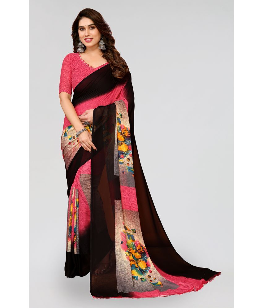     			Kashvi Sarees Georgette Printed Saree With Blouse Piece - Pink ( Pack of 1 )