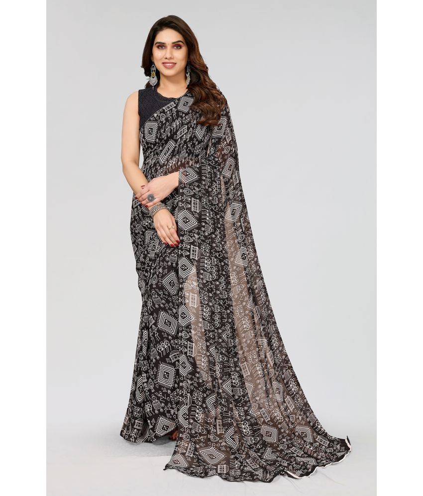     			Kashvi Sarees Georgette Printed Saree With Blouse Piece - Black ( Pack of 1 )