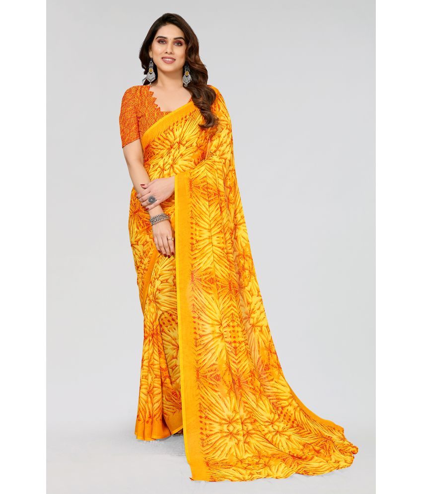     			Kashvi Sarees Georgette Printed Saree With Blouse Piece - Yellow ( Pack of 1 )