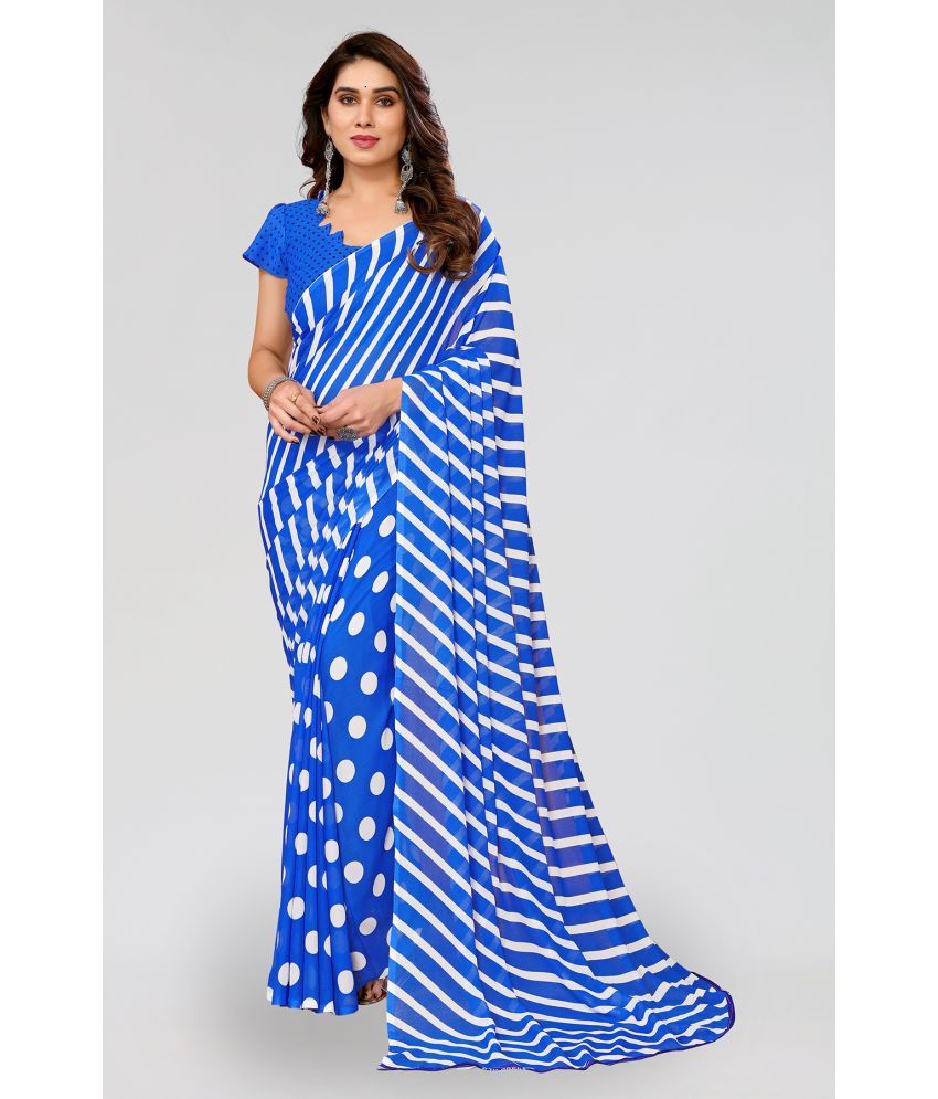     			Kashvi Sarees Georgette Printed Saree With Blouse Piece - Blue ( Pack of 1 )