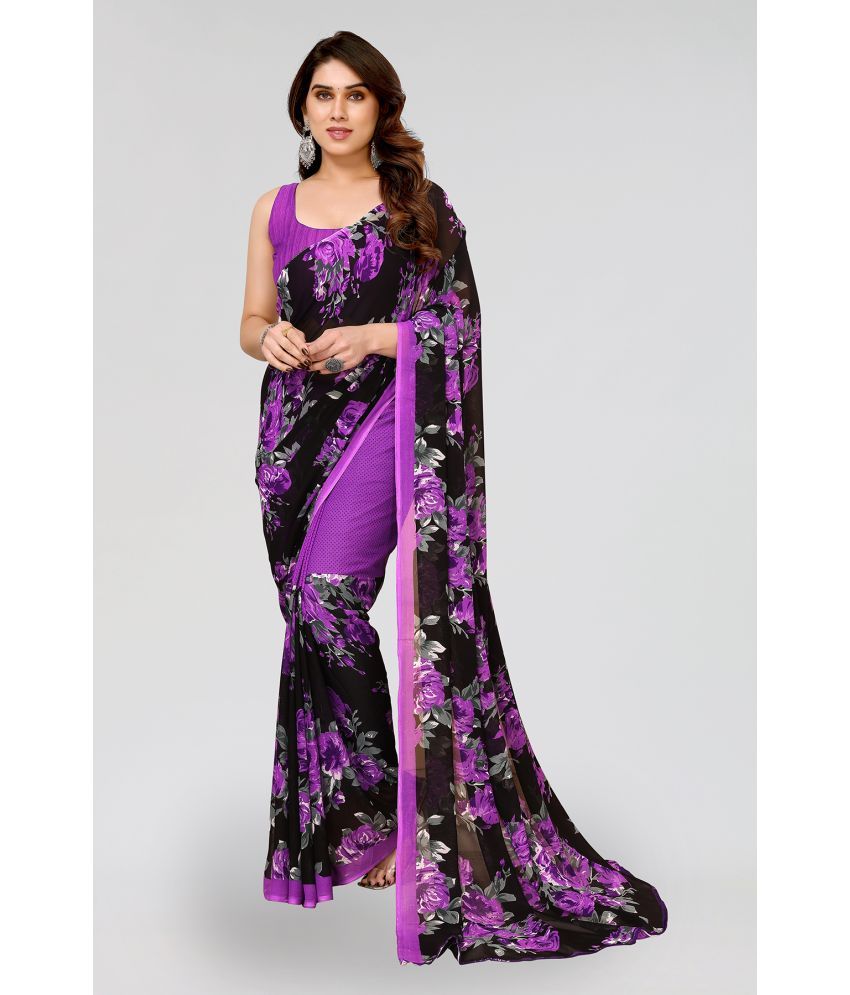     			Kashvi Sarees Georgette Printed Saree With Blouse Piece - Purple ( Pack of 1 )