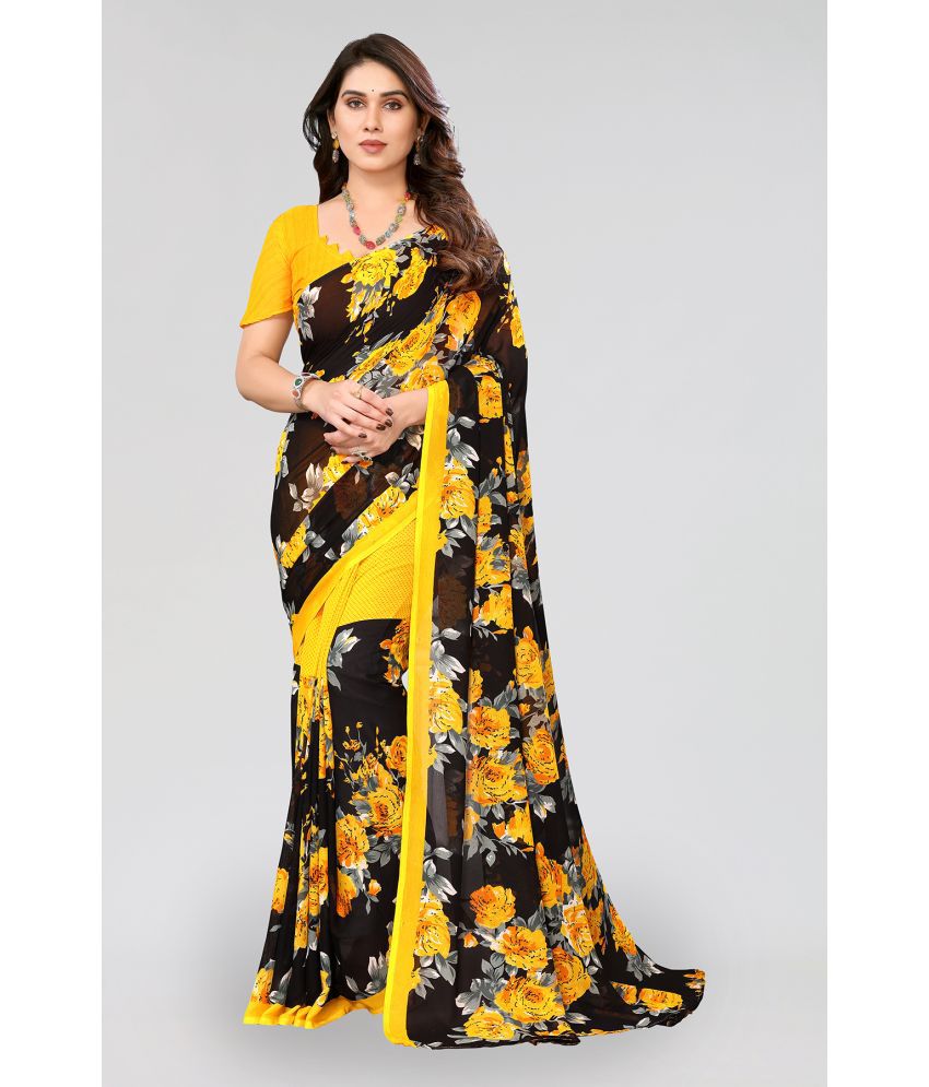    			Kashvi Sarees Georgette Printed Saree With Blouse Piece - Yellow ( Pack of 1 )