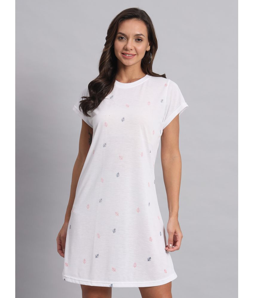     			OBAAN Cotton Blend Printed Knee Length Women's T-shirt Dress - White ( Pack of 1 )