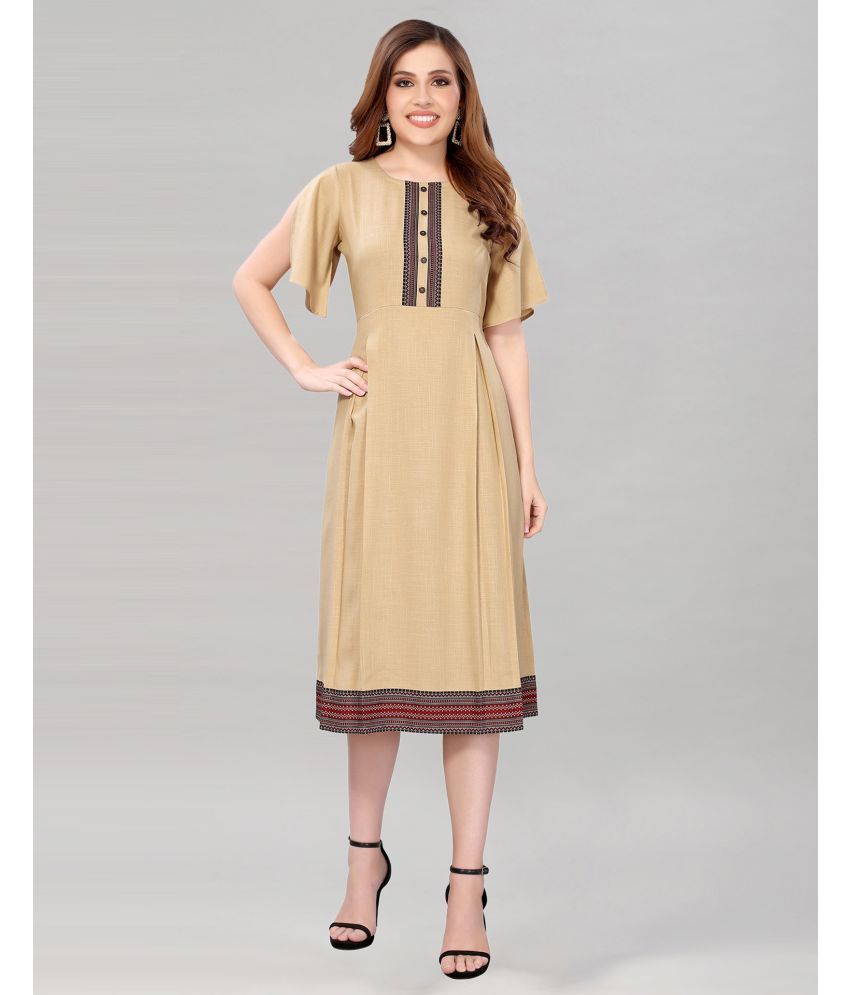     			Selvia Cotton Blend Solid Knee Length Women's A-Line Dress - Beige ( Pack of 1 )