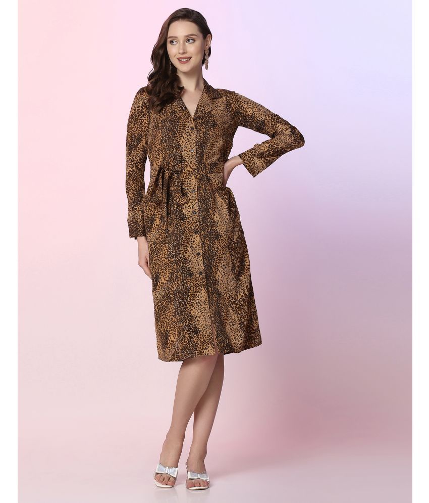     			Selvia Crepe Printed Knee Length Women's Fit & Flare Dress - Brown ( Pack of 1 )