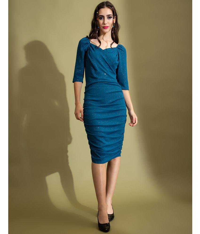     			Selvia Lycra Solid Knee Length Women's Bodycon Dress - Teal ( Pack of 1 )
