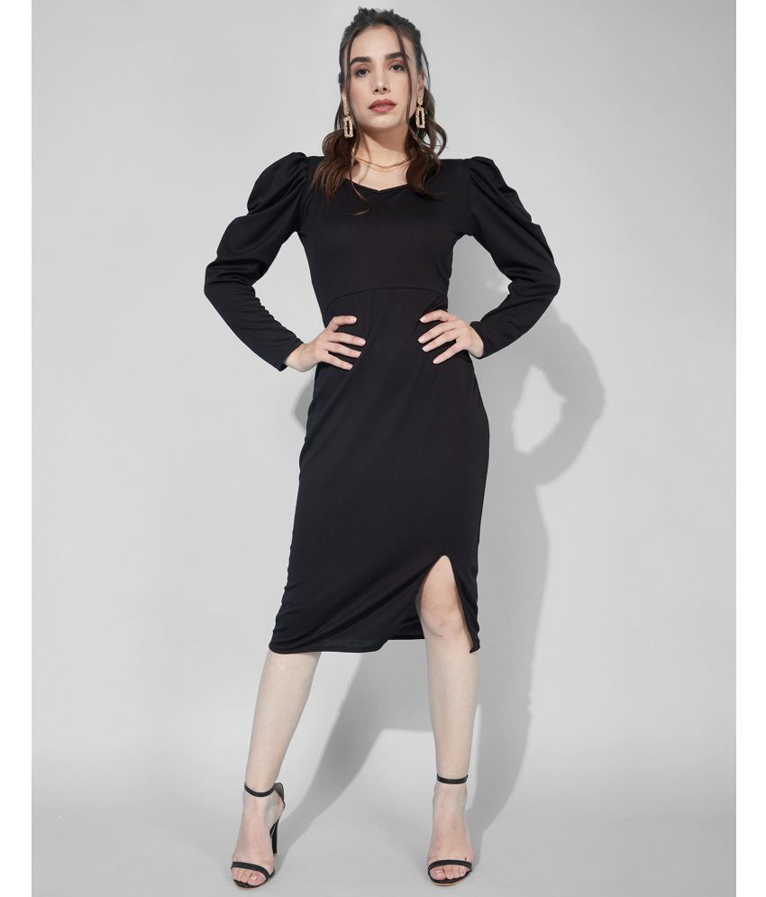     			Selvia Lycra Solid Knee Length Women's Bodycon Dress - Black ( Pack of 1 )