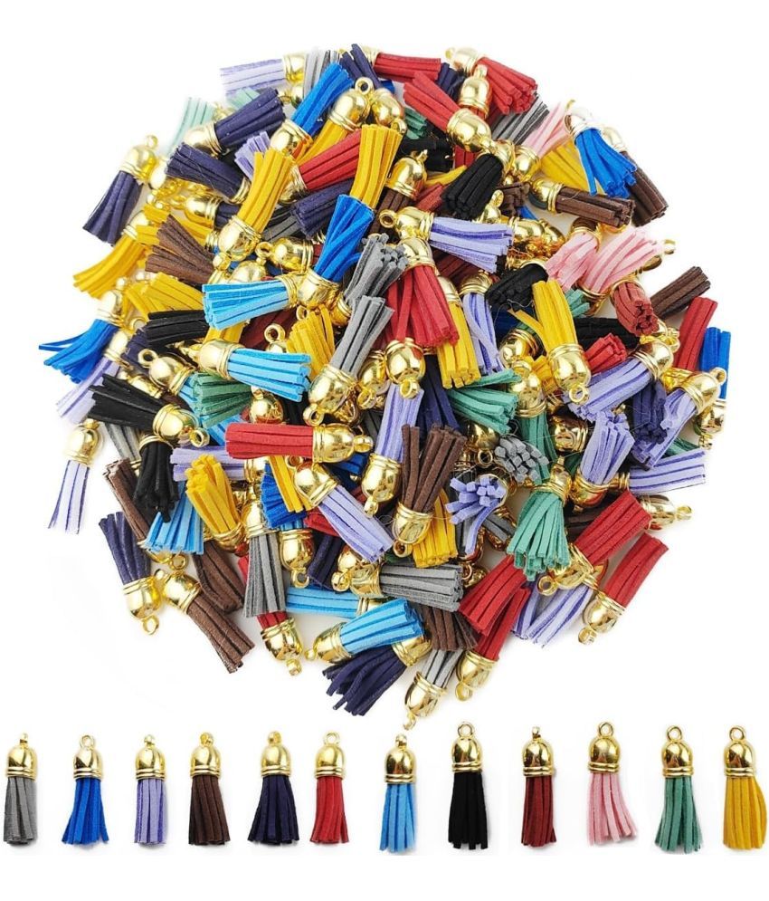     			Vardhman Leather Multicolor Faux Suede Tassel Pendant Latkan with Caps 25 PCS ( Pack of 1 )