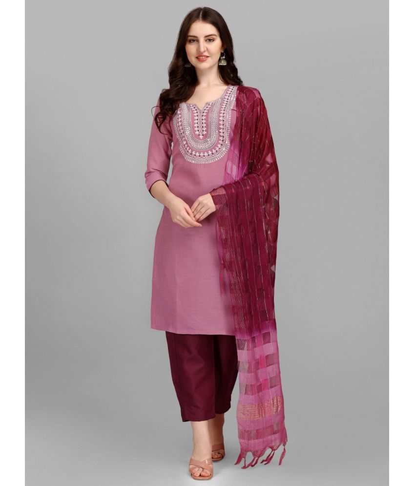     			gufrina Cotton Blend Embroidered Kurti With Pants Women's Stitched Salwar Suit - Wine ( Pack of 1 )