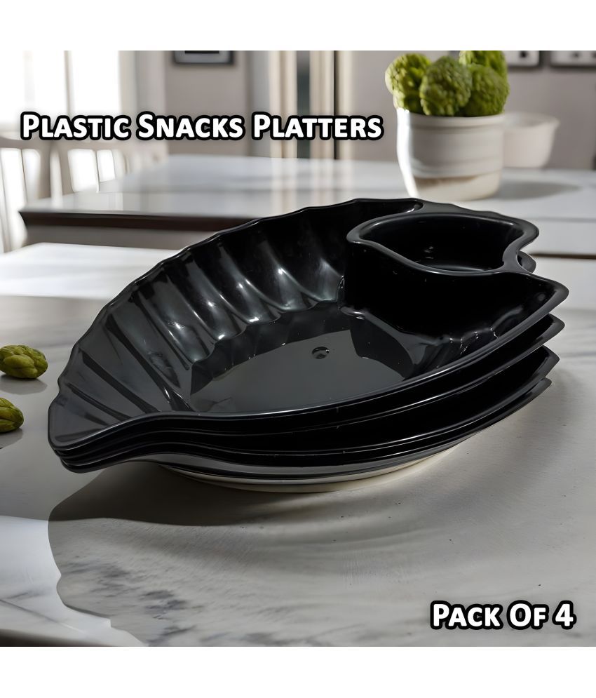     			kitchrox 4 Pcs Plastic Black Platter