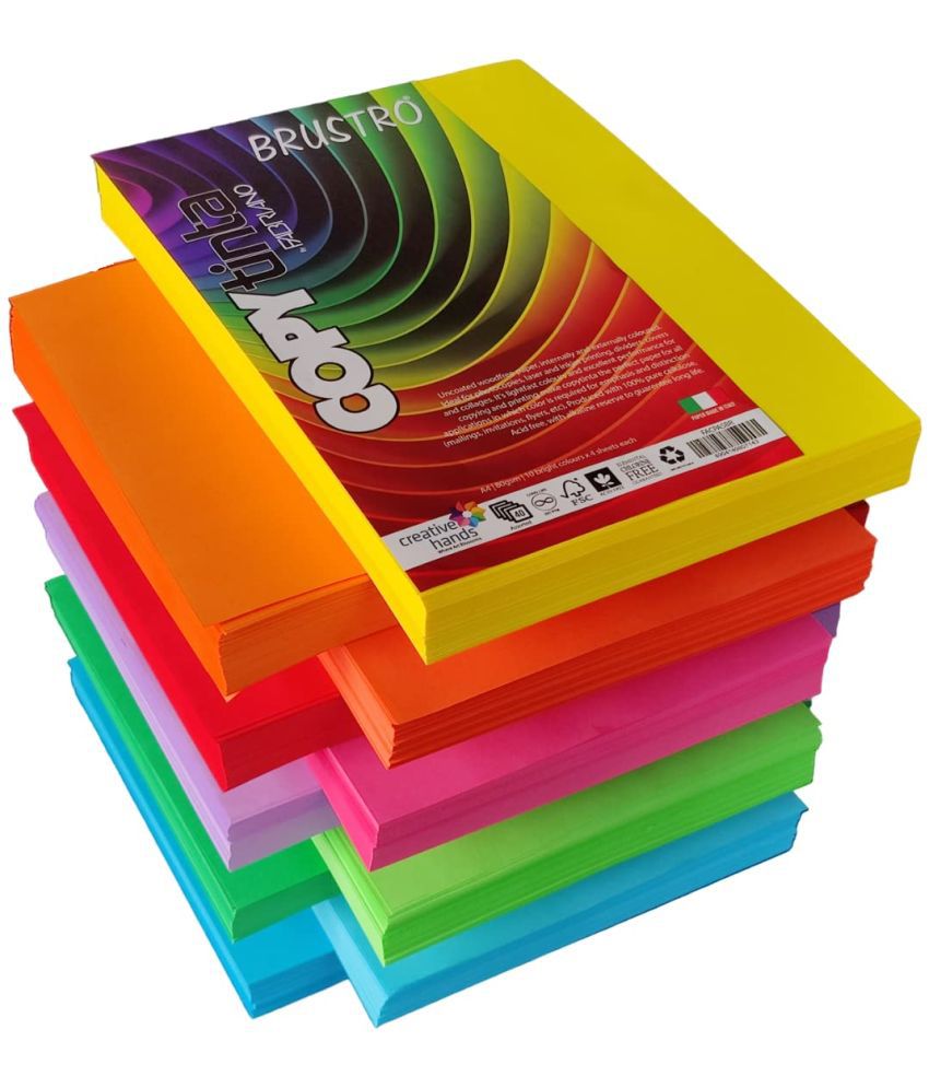     			BRUSTRO Copytinta Coloured Craft Paper A4 Size 80 GSM Mixed Bright Colour 40 Sheets Pack (10 colours X 4 Sheets Each) Double Side Color for Office Printing, Art and Craft.