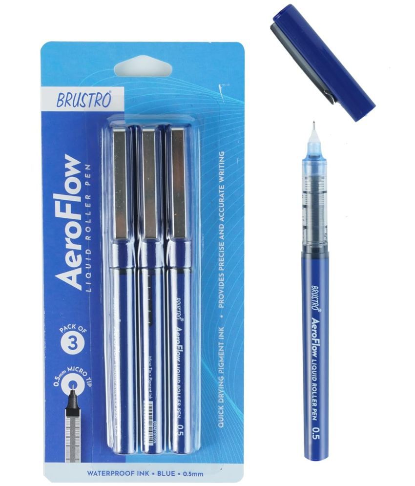     			BRUSTRO AeroFlow Liquid Ink Rollerball Pens 0.5 Micro Tip Set of 3 (Blue Ink)