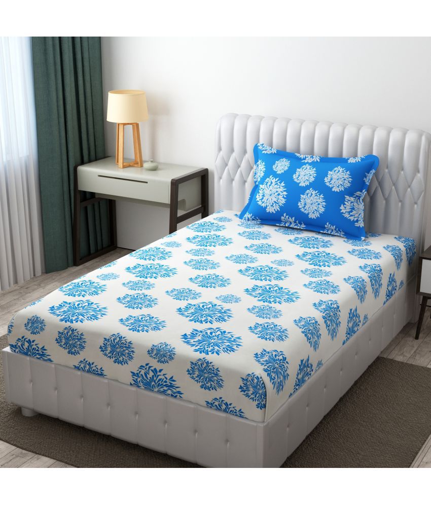     			HIDECOR Microfiber Floral 1 Single Bedsheet with 1 Pillow Cover - Light Blue