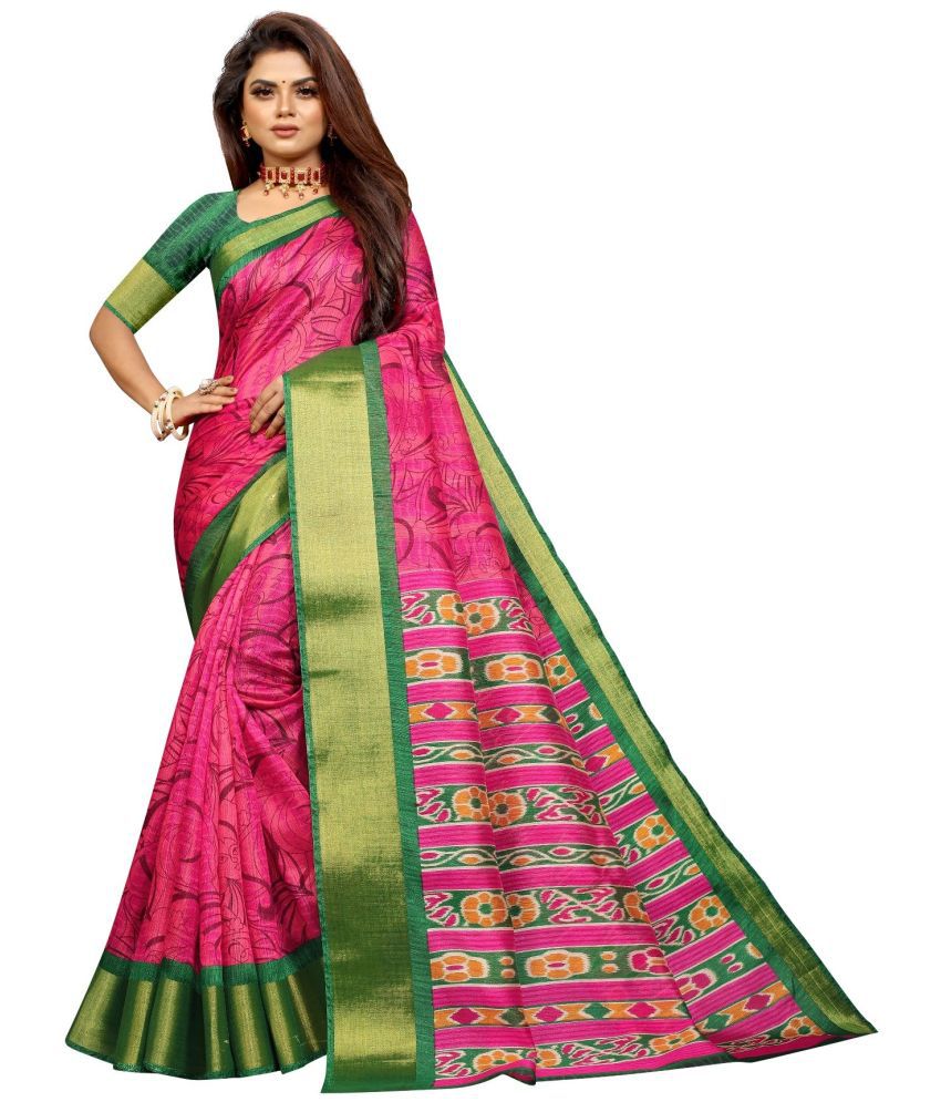     			Aardiva Cotton Silk Printed Saree With Blouse Piece - Pink ( Pack of 1 )