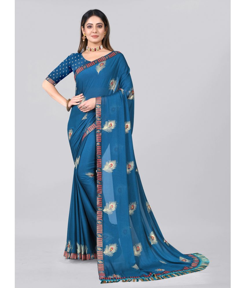     			Aardiva Georgette Printed Saree With Blouse Piece - SkyBlue ( Pack of 1 )