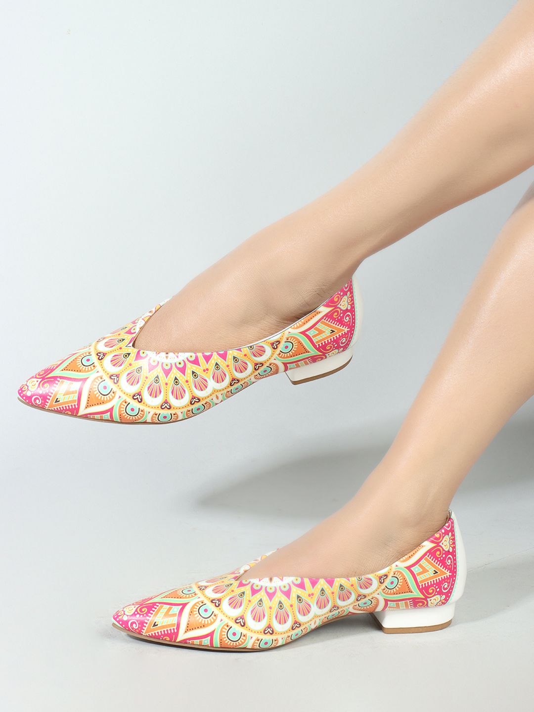     			Denill White Women's Printed Ballerinas