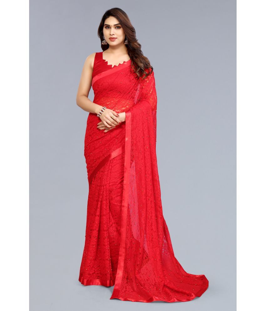     			Kashvi Sarees Jacquard Embellished Saree With Blouse Piece - Red ( Pack of 1 )