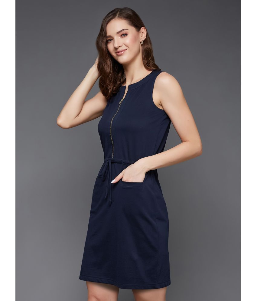     			Miss Chase Cotton Blend Solid Mini Women's Shift Dress - Navy ( Pack of 1 )