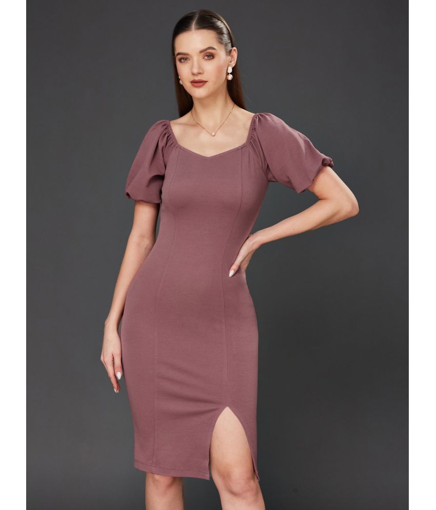     			Miss Chase Polyester Solid Above Knee Women's Bodycon Dress - Mauve ( Pack of 1 )