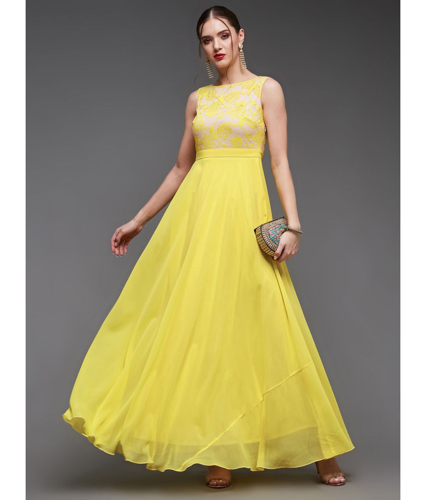     			Miss Chase Polyester Solid Full Length Women's Gown - Yellow ( Pack of 1 )