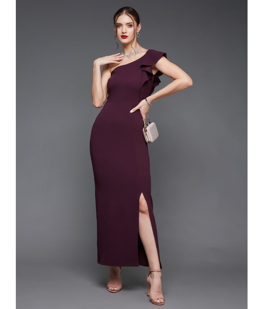     			Miss Chase Polyester Solid Full Length Women's Side Slit Dress - Purple ( Pack of 1 )