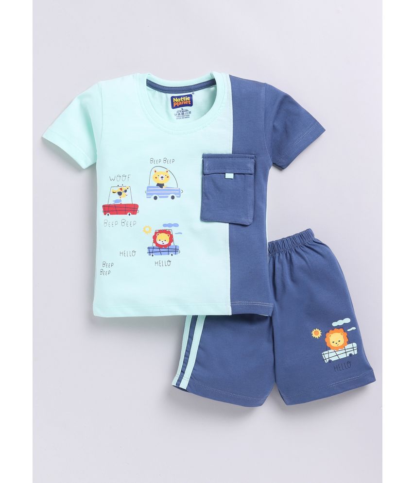     			Nottie planet Blue Cotton Boys T-Shirt & Shorts ( Pack of 1 )