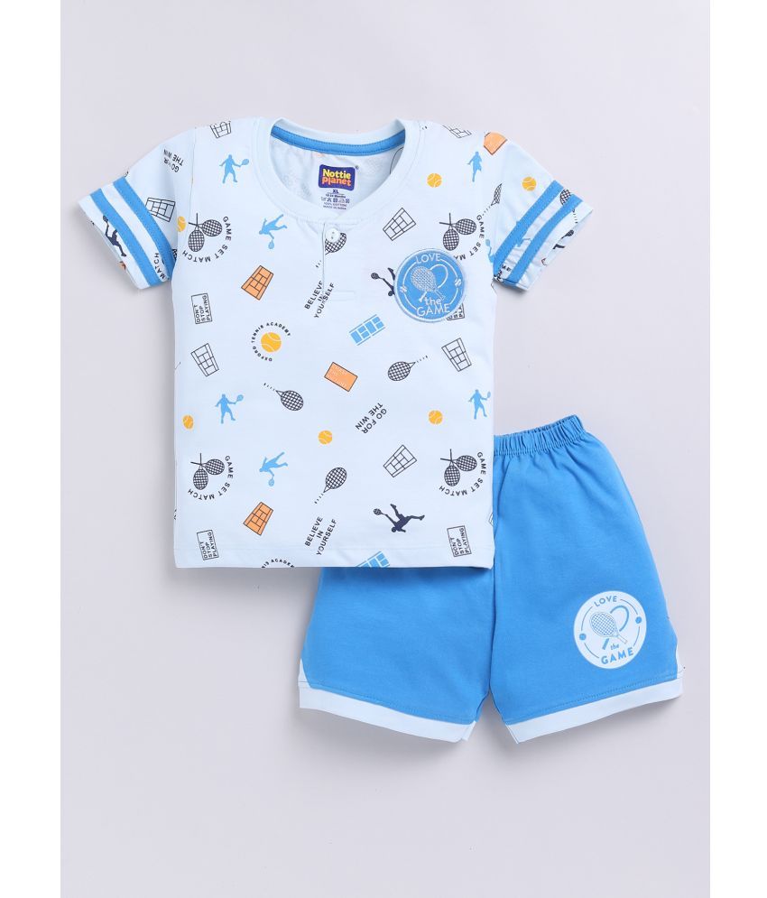     			Nottie planet Pack of 1 Boys Cotton T-Shirt & Shorts ( Blue )