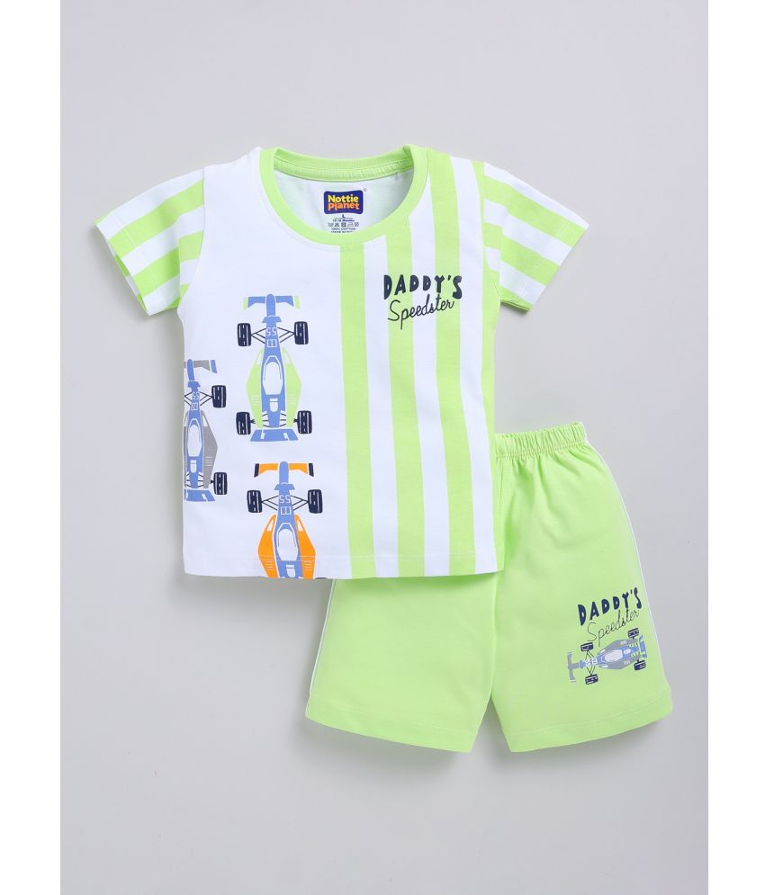     			Nottie planet Green Cotton Boys T-Shirt & Shorts ( Pack of 1 )