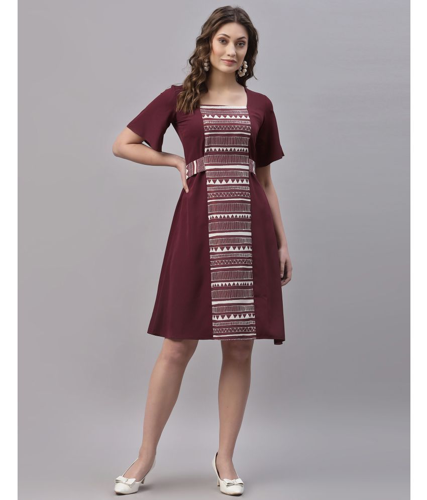     			Selvia Crepe Printed Knee Length Women's Fit & Flare Dress - Brown ( Pack of 1 )