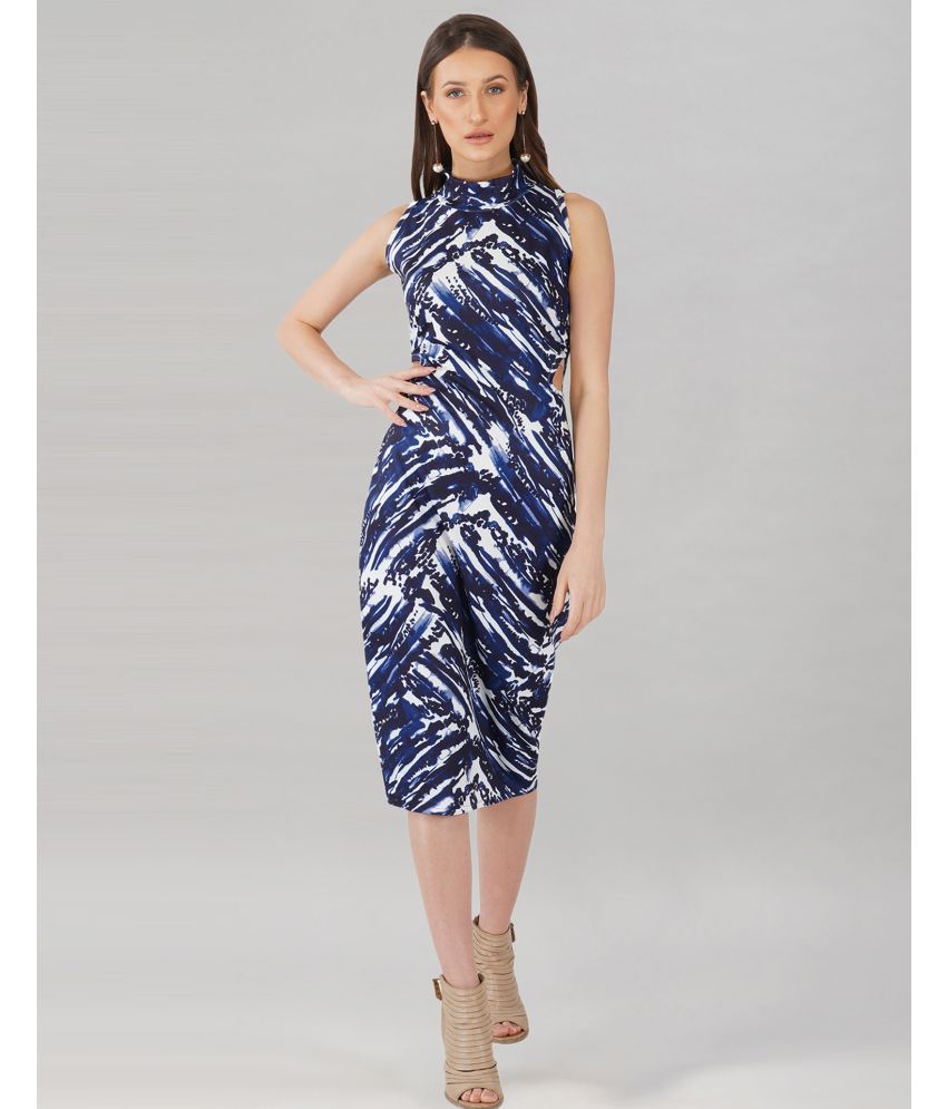     			Selvia Lycra Printed Knee Length Women's Bodycon Dress - Blue ( Pack of 1 )