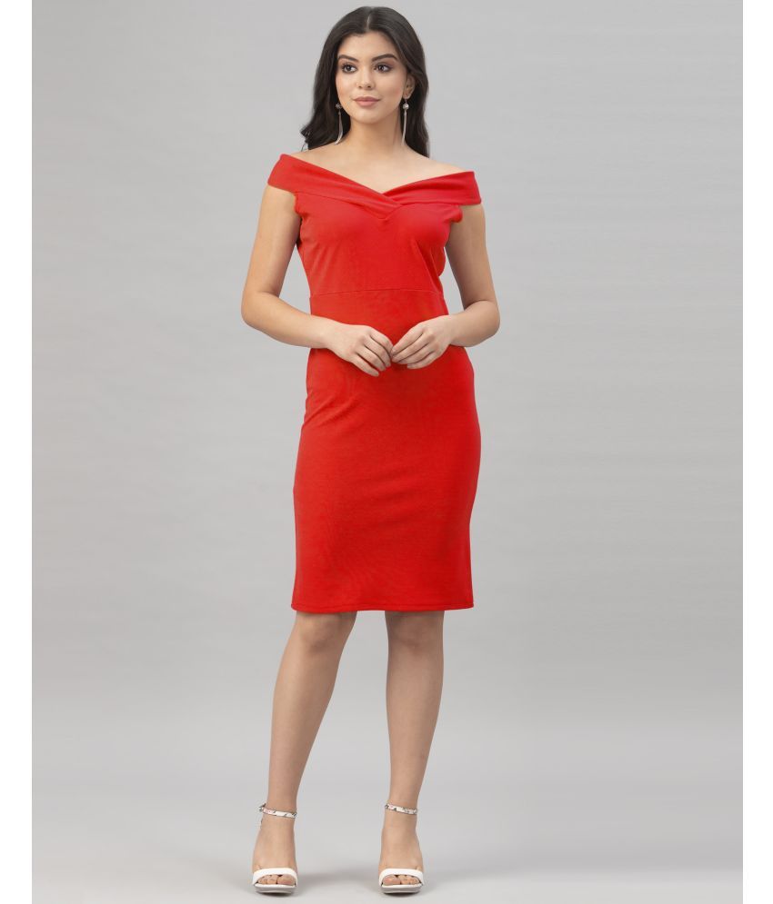     			Selvia Lycra Solid Knee Length Women's Bodycon Dress - Red ( Pack of 1 )