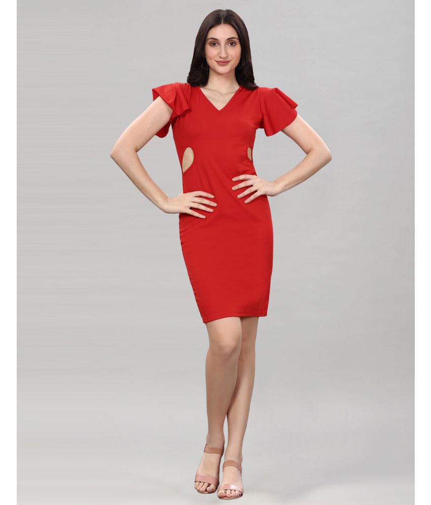     			Selvia Lycra Solid Midi Women's Bodycon Dress - Red ( Pack of 1 )